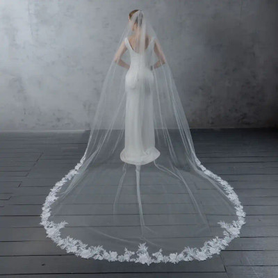 Beaded Floral Vine Lace Royal Cathedral Wedding Veil V6225RC