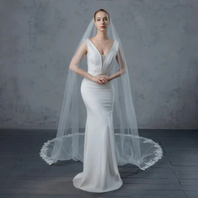 Beaded Floral Vine Lace Royal Cathedral Wedding Veil V6225RC