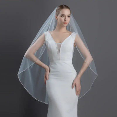 Pearl and Crystal Fingertip Wedding Veil V6240