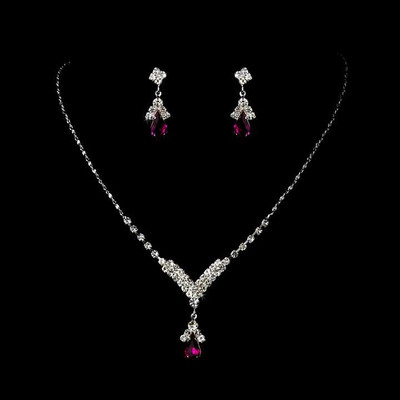 Fuchsia Crystal Wedding and Formal Jewelry Set