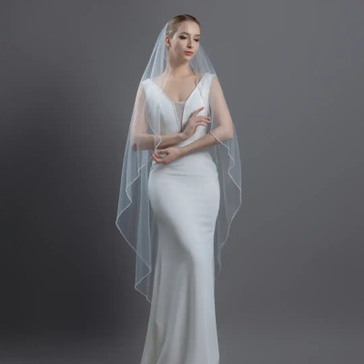 Angel Cut Crystal Beaded Waltz Wedding Veil V6238W