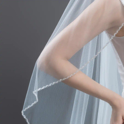 Angel Cut Crystal Beaded Waltz Wedding Veil V6238W