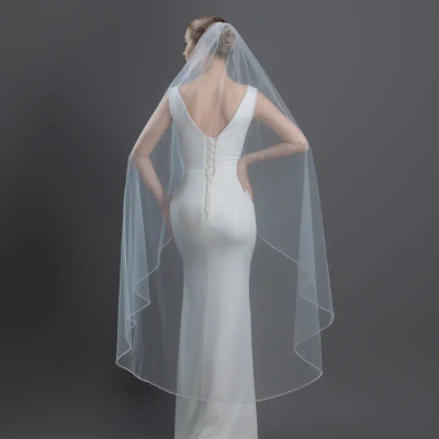 Angel Cut Crystal Beaded Waltz Wedding Veil V6238W