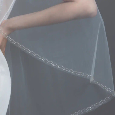 Crystal Beaded Fingertip Wedding Veil V6392