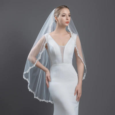 Floral Lace Fingertip Wedding Veil V6299 Floral Lace Fingertip Wedding Veil V6299