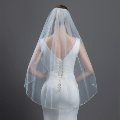 Pearl and Sequin Beaded Fingertip Wedding Veil V6391 Pearl and Sequin Beaded Fingertip Wedding Veil V6391