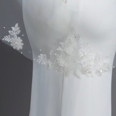 Beaded Lace Fingertip Wedding Veil V6219