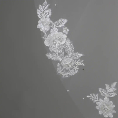 Beaded Lace Fingertip Wedding Veil V6219