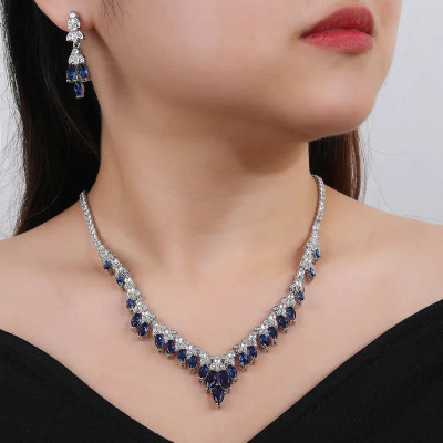 Sapphire Blue CZ Wedding and Formal Jewelry Set