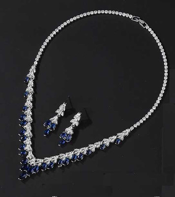 Sapphire Blue CZ Wedding and Formal Jewelry Set