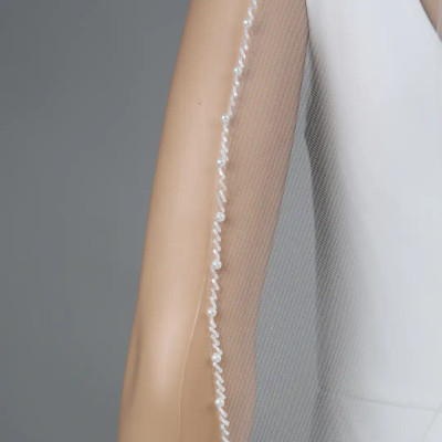Pearl and Frosted Bugle Bead Fingertip Wedding Veil V6267-1 Pearl and Frosted Bugle Bead Fingertip Wedding Veil V6267-1