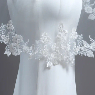 Beaded Floral Lace Fingertip Wedding Veil V6230
