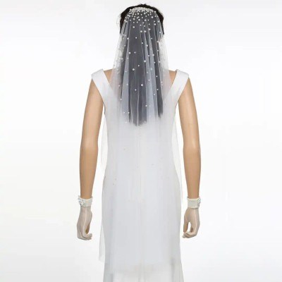 Scattered Pearls Fingertip Wedding Veil V6354