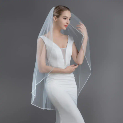 Frosted Bugle Bead Fingertip Wedding Veil V6280 Frosted Bugle Bead Fingertip Wedding Veil V6280