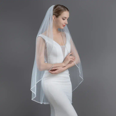 Frosted Bugle Bead Fingertip Wedding Veil V6280 Frosted Bugle Bead Fingertip Wedding Veil V6280