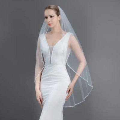 Frosted Bugle Bead Fingertip Wedding Veil V6280 Frosted Bugle Bead Fingertip Wedding Veil V6280