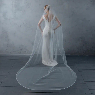 Frosted Bugle Bead Cathedral Wedding Veil V6280C