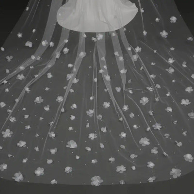 3D Organza Flower and Pearl Royal Cathedral Wedding Veil V6233 3D Organza Flower and Pearl Royal Cathedral Wedding Veil V6233