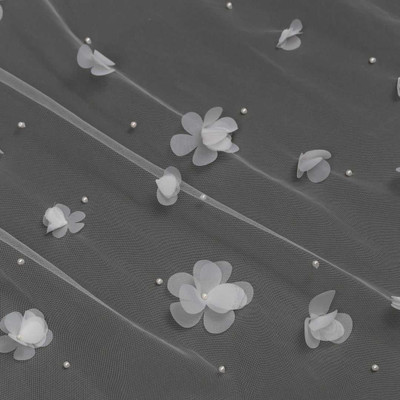 3D Organza Flower and Pearl Royal Cathedral Wedding Veil V6233 3D Organza Flower and Pearl Royal Cathedral Wedding Veil V6233
