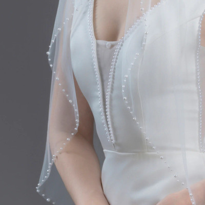 Pearl Beaded Edge Cathedral Wedding Veil V6241C  Pearl Beaded Edge Cathedral Wedding Veil V6241C