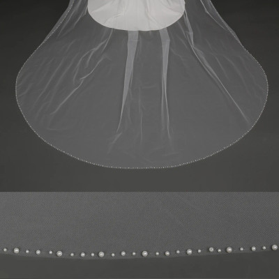 Pearl Beaded Edge Cathedral Wedding Veil V6241C  Pearl Beaded Edge Cathedral Wedding Veil V6241C