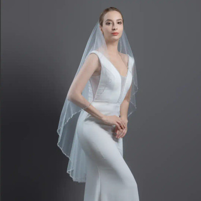 Angel Cut Crystal and Rhinestone Knee Length Wedding Veil V6249A Angel Cut Crystal and Rhinestone Knee Length Wedding Veil V6249A