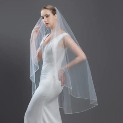 Angel Cut Crystal Beaded Knee Length Wedding Veil V6257 Angel Cut Crystal Beaded Knee Length Wedding Veil V6257