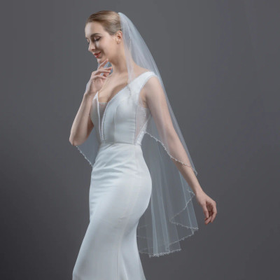 Angel Cut Crystal and Pearl Knee Length Wedding Veil V6244A Angel Cut Crystal and Pearl Knee Length Wedding Veil V6244A