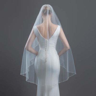 Angel Cut Crystal and Pearl Knee Length Wedding Veil V6244A Angel Cut Crystal and Pearl Knee Length Wedding Veil V6244A