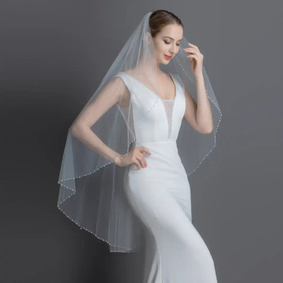 Angel Cut Pearl Beaded Knee Length Wedding Veil V6259A Angel Cut Pearl Beaded Knee Length Wedding Veil V6259A