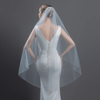 Angel Cut Pearl Beaded Knee Length Wedding Veil V6259A Angel Cut Pearl Beaded Knee Length Wedding Veil V6259A