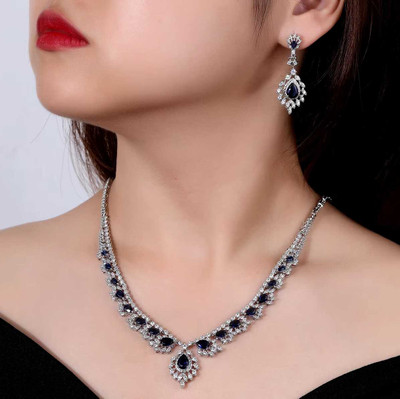 5A CZ Wedding and Formal Jewelry Set in Sapphire Blue