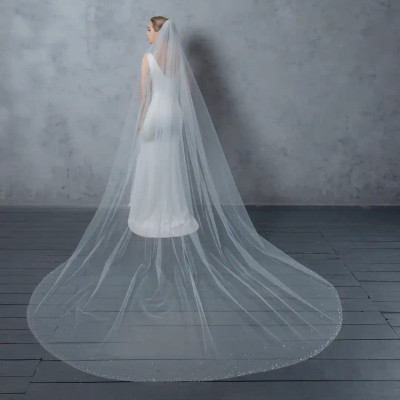 Crystal Rhinestone Edge Royal Cathedral Wedding Veil V6254R