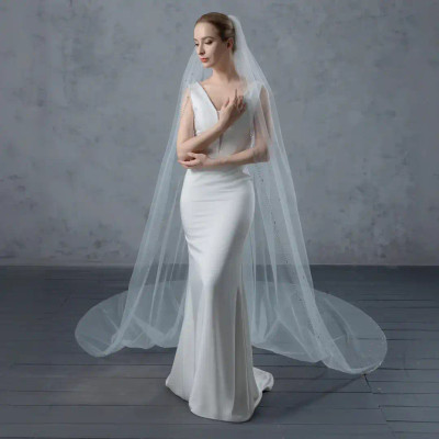 Crystal Rhinestone Edge Royal Cathedral Wedding Veil V6254R