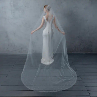 Crystal Rhinestone Edge Cathedral Wedding Veil V6254C