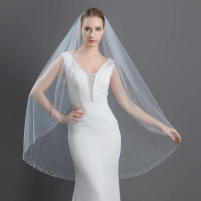 Crystal Rhinestone Edge Knee Length Wedding Veil V6254K