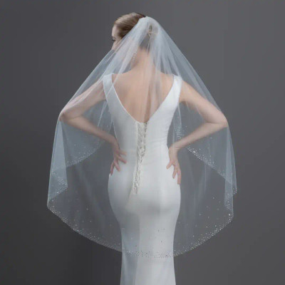 Crystal Rhinestone Edge Knee Length Wedding Veil V6254K