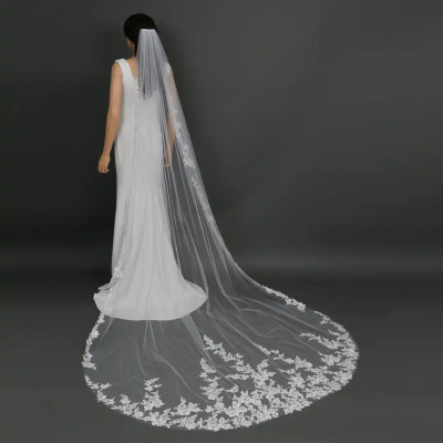 Cathedral Wedding Veil with Floral Vine Lace V6224C