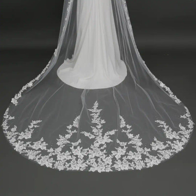Cathedral Wedding Veil with Floral Vine Lace V6224C