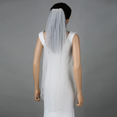 Crystal and Pearl Fingertip Wedding Veil V6244