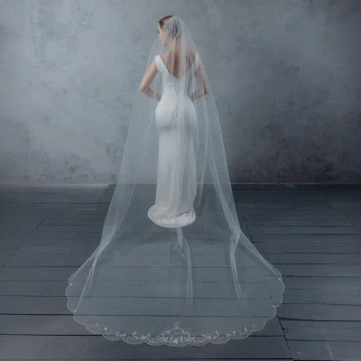 Cathedral Wedding Veil with Crystal Beaded Design V6252C