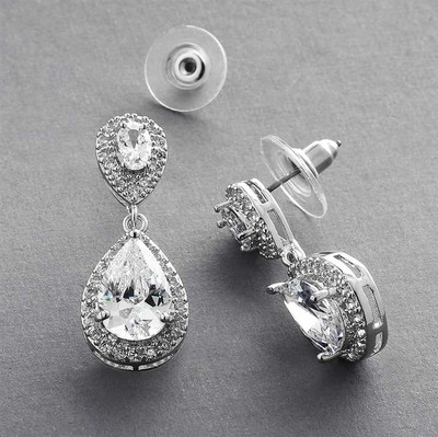 Silver Plated CZ Pendant Necklace and Earring Jewelry Set