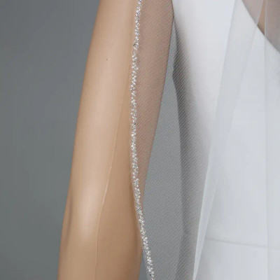 Fingertip Wedding Veil with Silver Beaded Edge V6264 Fingertip Wedding Veil with Silver Beaded Edge V6264