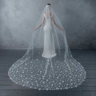 3D Organza Flower Extra Wide Royal Cathedral Wedding Veil V6232