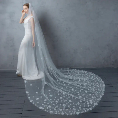 3D Organza Flower Extra Wide Royal Cathedral Wedding Veil V6232