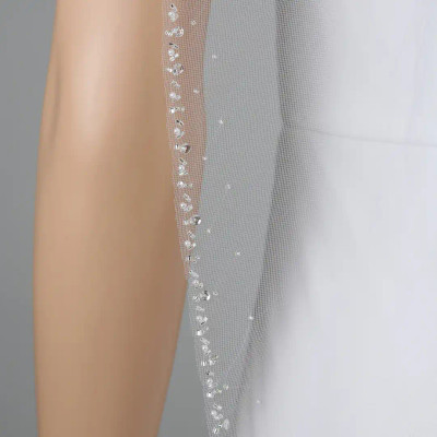 Pearl and Sequin Beaded Fingertip Wedding Veil V6340