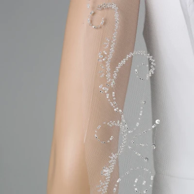 Lavishly Beaded Crystal Fingertip Wedding Veil V6340