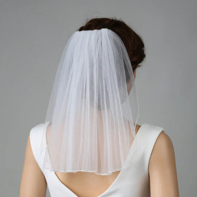 Shoulder Length Soft Tulle Wedding Veil with Pencil Edge