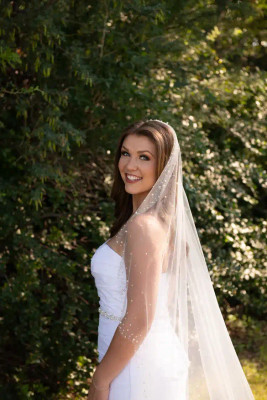 Scallop Royal Cathedral Wedding Veil with Pearl and Crystal Scatter