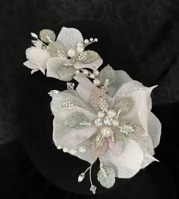 Light Pink Glitter Tulle Pearl and Crystal Bridal Hair Clip 9713
